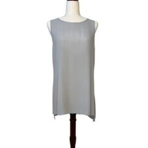 Eileen Fisher Light Gray Silk Georgette Crepe Ballet Neck Long Tank Size S/P